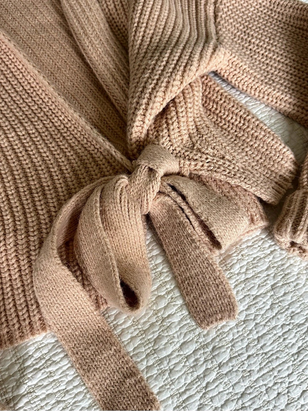 Zara Knit Wrap Tie Cardigan Sweater peachy pink Medium - Picture 3 of 7